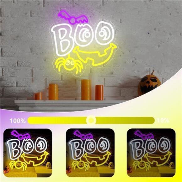 Halloween Neon Signs Ghost Bat Decorations LED Light Festive Holiday Gift NEW - Picture 4 of 6